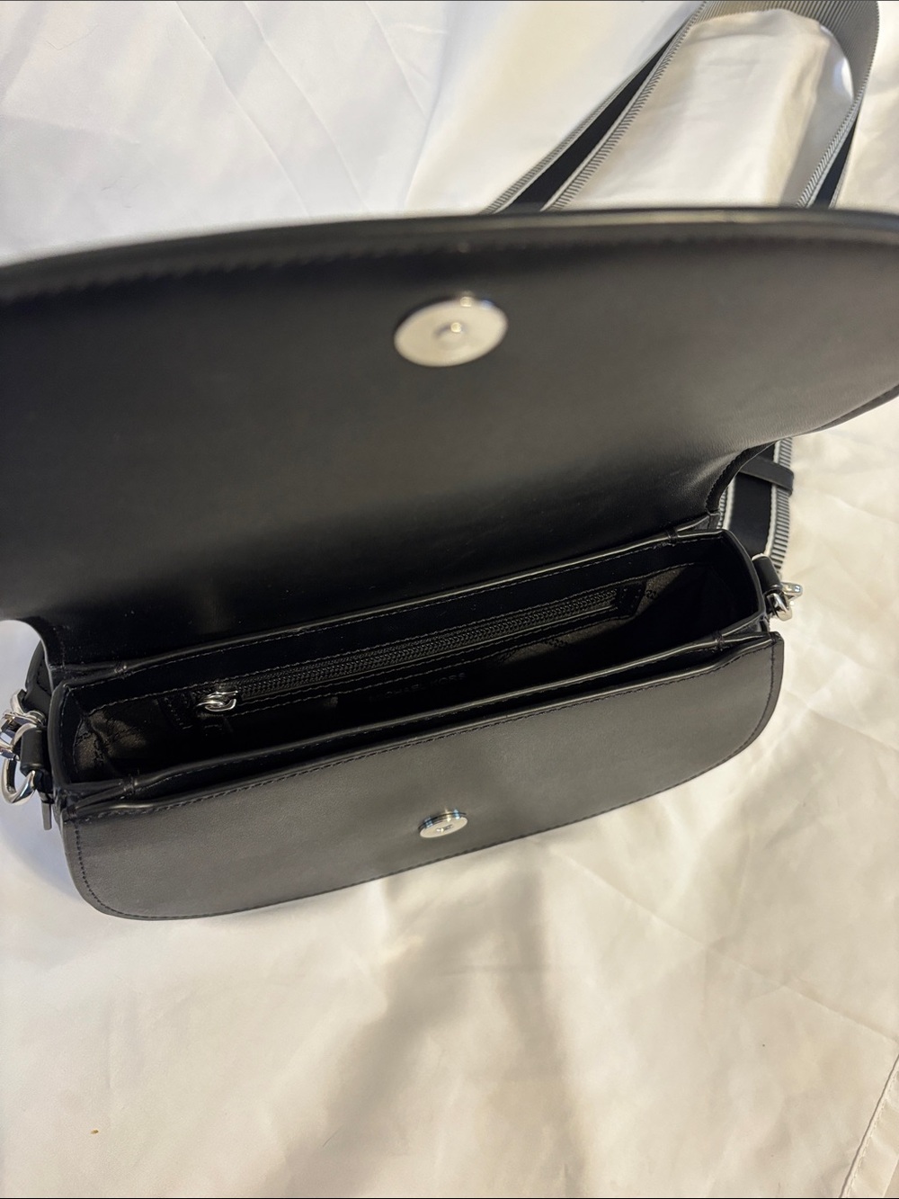 Michael Kors Black Leather Crossbody with Striped Webbing Strap - Picture 3 of 4
